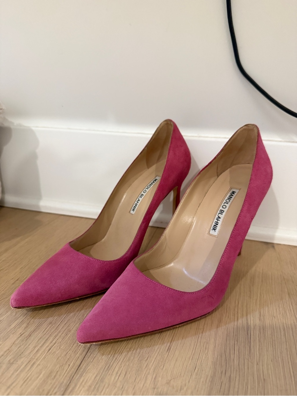 Manolo Blahnik Pink Suede Pointed-Toe Pumps